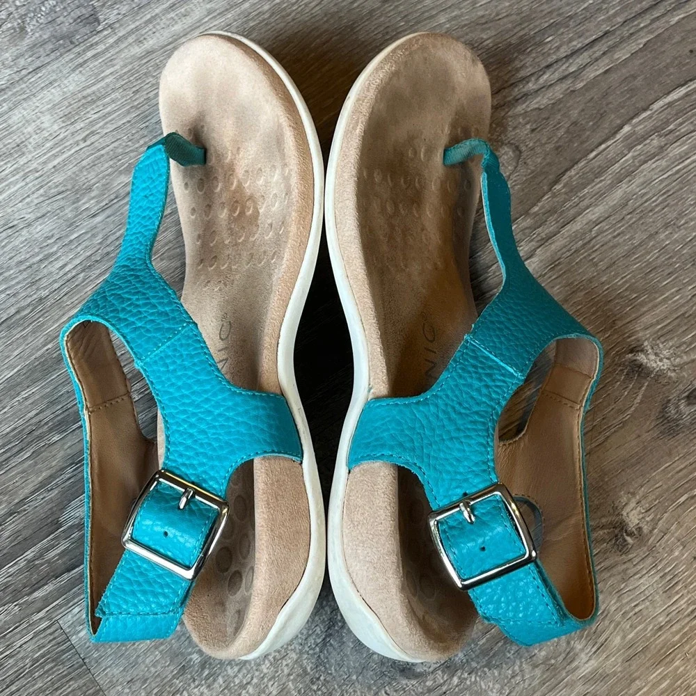 Vionic Terra Toe-Post Orthotic Leather Sandals Lake‎ Blue Womens 7 UK 5 E 38